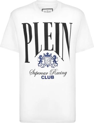 Philipp Plein Tops, Heren, Wit, 3Xl, Katoen, Jersey T-shirt Round Neck SS Cars Racing