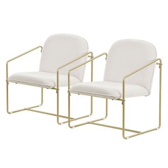 ML Design Set 2x Sillones Color Beige, Sill&oacute;n Relax Con Funda Suave Y Estructura De Acero Dorado, Asiento Tapizado Lounge Modenro Con Reposabrazos Y Respaldo, S