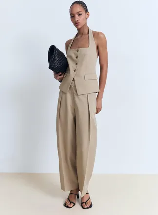 Mango Pantaloni completo misto lino balloon marrone medio - Donna - 38 - MANGO