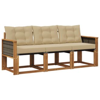 vidaXL Conjunto De Sof&aacute;s De Exterior Con Coj&iacute;n 3 Pcs Natural Y Beige Vidaxl