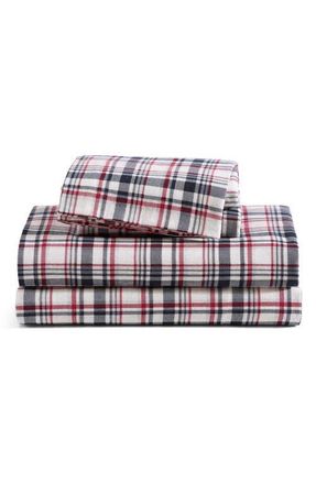 Tommy Hilfiger Glenbrook Plaid Cotton Flannel Sheet Set in Navy Blue/garnet Red at Nordstrom, Size Queen
