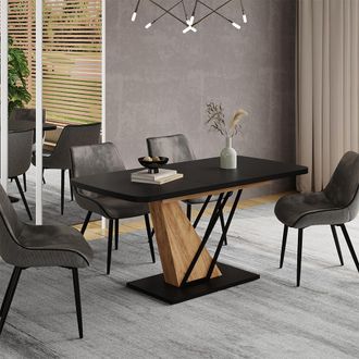 Vicco Mesa De Comedor Fenaro, Roble Negro/dorado, 120 X 80 Cm Extensible, Vicco