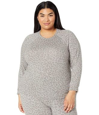 Beyond Yoga Beyond Yoga Sweatshirt Womens Gray Leopard Stretch Crew Neck Pullover GBO155