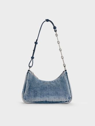 Charles & Keith Lane Denim Chain-Strap Shoulder Bag