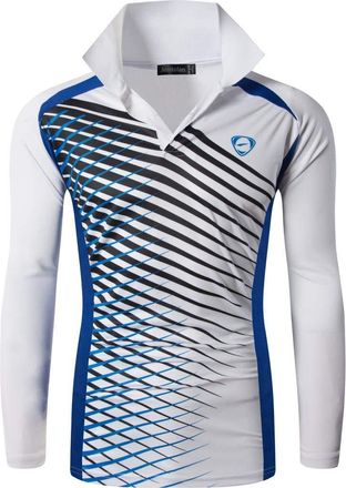 Jeansian Mens Sport Long Sleeves Polo T-Shirts Wicking Running Tee Shirt LA307 White L