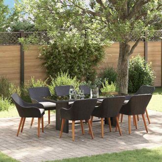 vidaXL Conjunto De Comedor De Jard&iacute;n 9 Pcs Negro Rat&aacute;n Sint&eacute;tico Vidaxl