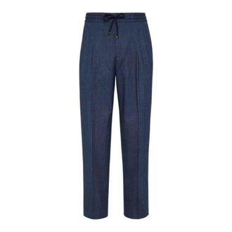Brunello Cucinelli Blue Pleated Drawstring Trousers, Brand Size 54 (US Size 38)