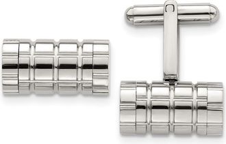 Diamond2Deal Stainless Steel Polished Grooved Cylinder Cufflinks