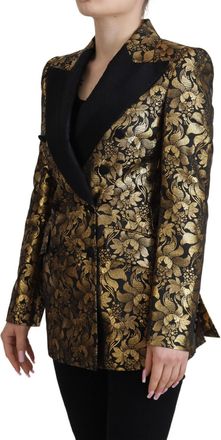 Dolce & Gabbana Womens Black Gold Jacquard Coat Blazer Jacket Polyester Clothing