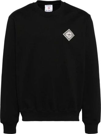 Casablanca Sweatshirts, male, Black, Size: XL Logo Patch Sweatshirt Black Cotton