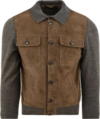 The Jack Leathers Time Square Knit - Heren - Bomber jackets - Bruin - L - Su&egrave;de - Jassen