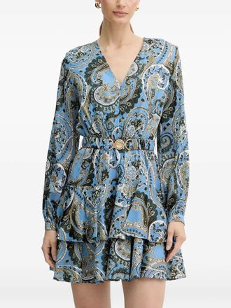 Guess Co paisley-print tiered mini dress - women - Viscose/Polyamide/Polyester - S - Blue