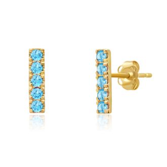 MAX + STONE 14k Yellow Gold Small 2mm Gemstone Bar Stud Earrings with Push Backs