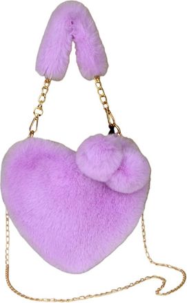 Generic Heart-shaped faux plush bag stylish and cute shoulder chain bag(purple,25 * 20 * 18cm)