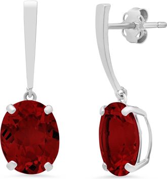 MAX + STONE 14k White Gold Solitaire Oval-Cut Gemstone Drop Earrings (10x8mm)