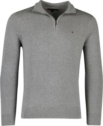 Tommy Hilfiger Truien & Vesten, Heren, Grijs, S, Katoen, Half-Zip Mock Turtleneck Jumper