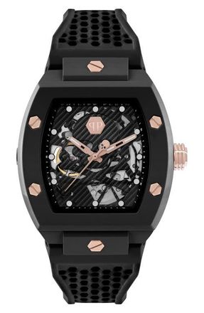 Philipp Plein The $keleton Ceramic Silicone Strap Watch, 44mm in Black Ceramic at Nordstrom