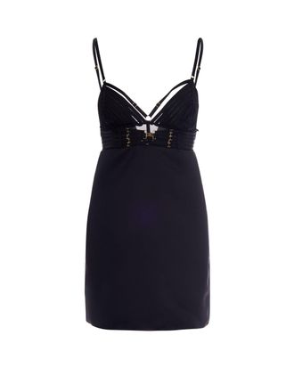 Elisabetta Franchi Mini Black Dress With Lingerie-Inspired Detailing And Adjustable Straps