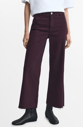Mango Catherin Frayed High Waist Wide Leg Culotte Jeans in Wine at Nordstrom, Size 10
