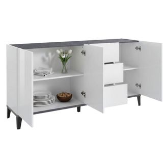 Dmora Aparador Moderno Con 3 Puertas Y 3 Cajones, Made In Italy, Aparador De Cocina Elevado, Buffet De Dise&ntilde;o De Sal&oacute;n, Cm 160x40h82, Blanco Brillo Y Pizarr