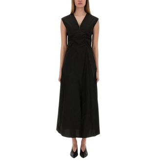 Alysi Midi Dresses, female, Black, Size: XS V-Neck Ruched Midi Dress