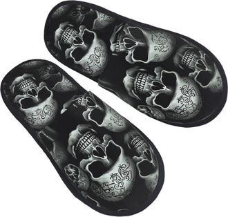 Generic Shoes Black Skull Lightweight Slippers Cotton Sliders For Hotel Trip Adult L