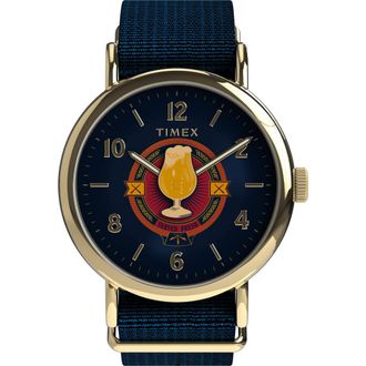 Timex Harry Potter x Timex Weekender Butterbeer 40mm Fabric Strap Watch in Blue/Gold-Tone at Nordstrom