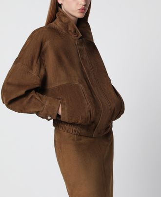 Nour Hammour Bomber Dalma marrone in pelle scamosciata