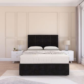 Sloomy Jasmine Plush Bed Set With No Drawers Mattress & 26 Headboard in Black | Size: Small Single