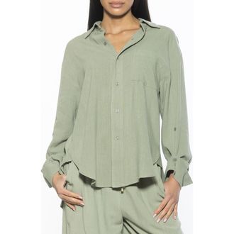 Alexia Admor Amber Oversize Linen & Cotton Button-Up Shirt in Sage at Nordstrom Rack, Size X-Small