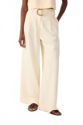Dress To Beaded Buckle Wide Leg Linen Pants In Shell Beige
