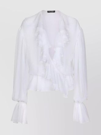 Dolce & Gabbana silk ruffled v-neck cropped blouse