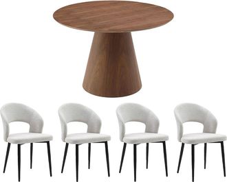 Vente-Unique Conjunto de mesa ANTALIZA + 4 sillas NIYAMA - Natural oscuro y gris