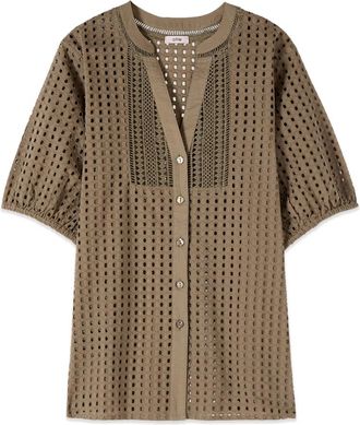 Oltre Shirts - Dames - Overhemden - Groen - 2XL - Katoen - Overhemden