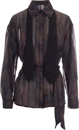 Liu Jo Dark Brown Digital Print Metallic Shirt