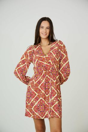 See U Soon Korte jurk, lange mouwen, V-hals