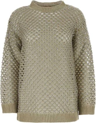 Valentino Garavani Geborduurde Gehaakte Trui - Dames - Ronde hals truien - Groen - XS - Polyester - Truien & Vesten