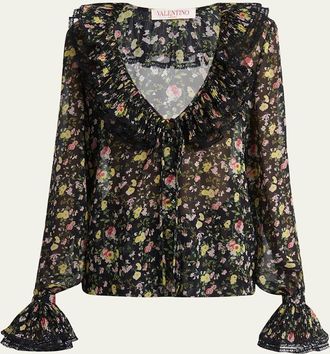 Valentino Garavani Semi Sheer Flower Print Blouse