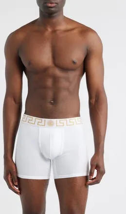 Versace Greek Key Jersey Boxer Briefs in White- Greek Gold at Nordstrom, Size 6