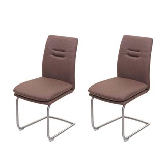 Hhg Hhg - Juego De 2 Sillas De Comedor 930, Silla De Cocina Basculante, Tela/textil Acero Inoxidable Cepillado, Marr&oacute;n