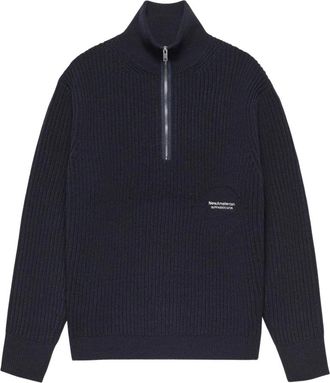 New Amsterdam Surf Association Knitted Half Zip - Heren - Coltruien - Blauw - L - Truien & Vesten