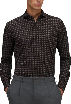 Xacus Geometric Pattern Button-Down Shirt in Black