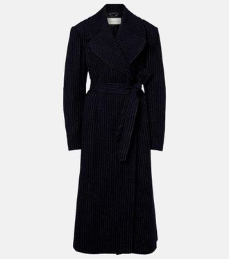 Dries Van Noten Belted pinstriped wool coat