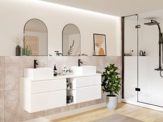 Vente-Unique Set per bagno sospeso con doppio lavabo Bianco - MAGDALENA