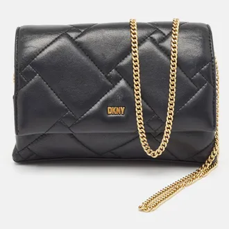 DKNY Dkny Black Quilted Leather Willow Chain Clutch