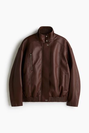 H&M Jacke mit Coating in Oversize Fit - Dunkelbraun