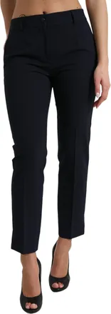 Dolce & Gabbana Blue Mid Waist Tapered Cropped Womens Pants