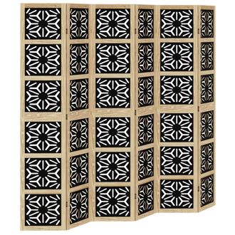 vidaXL Biombo Separador 6 Paneles Madera Maciza Paulownia Marr&oacute;n Negro Vidaxl