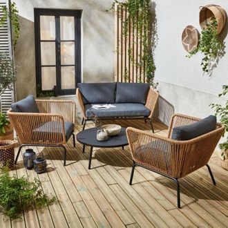 Sweeek Salotto da giardino in resina intrecciata effetto rattan, 4 posti