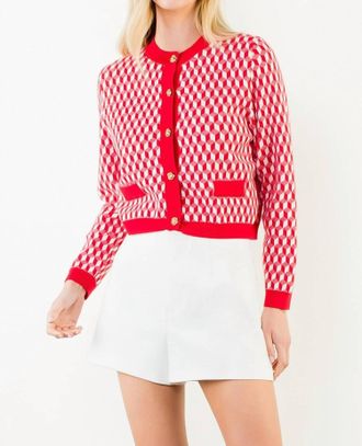 THML Clothing Long Sleeve Geometric Print Cardigan In Red